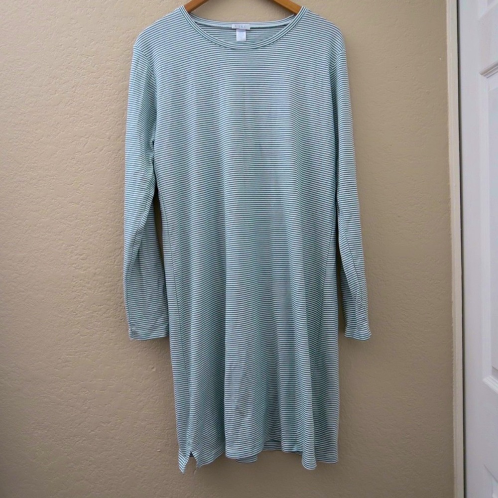 Lake Pajamas Lounge Dress Long Sleeve Nightgown Pima Cotton Kelly Stripe Large